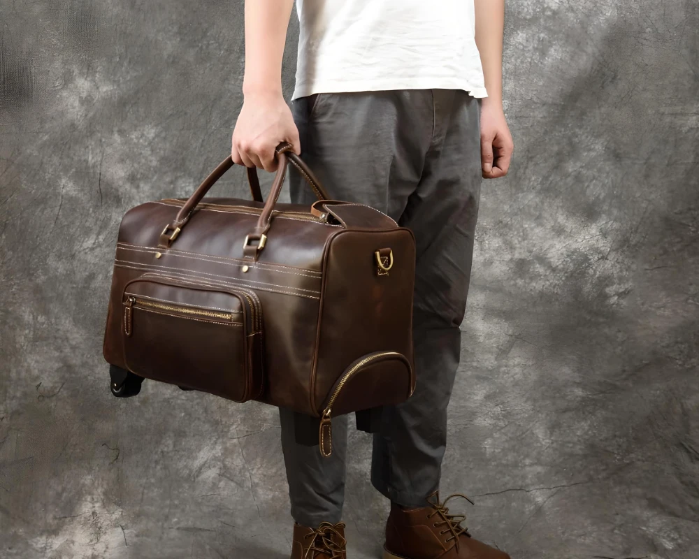 mens leather carry on duffel bags